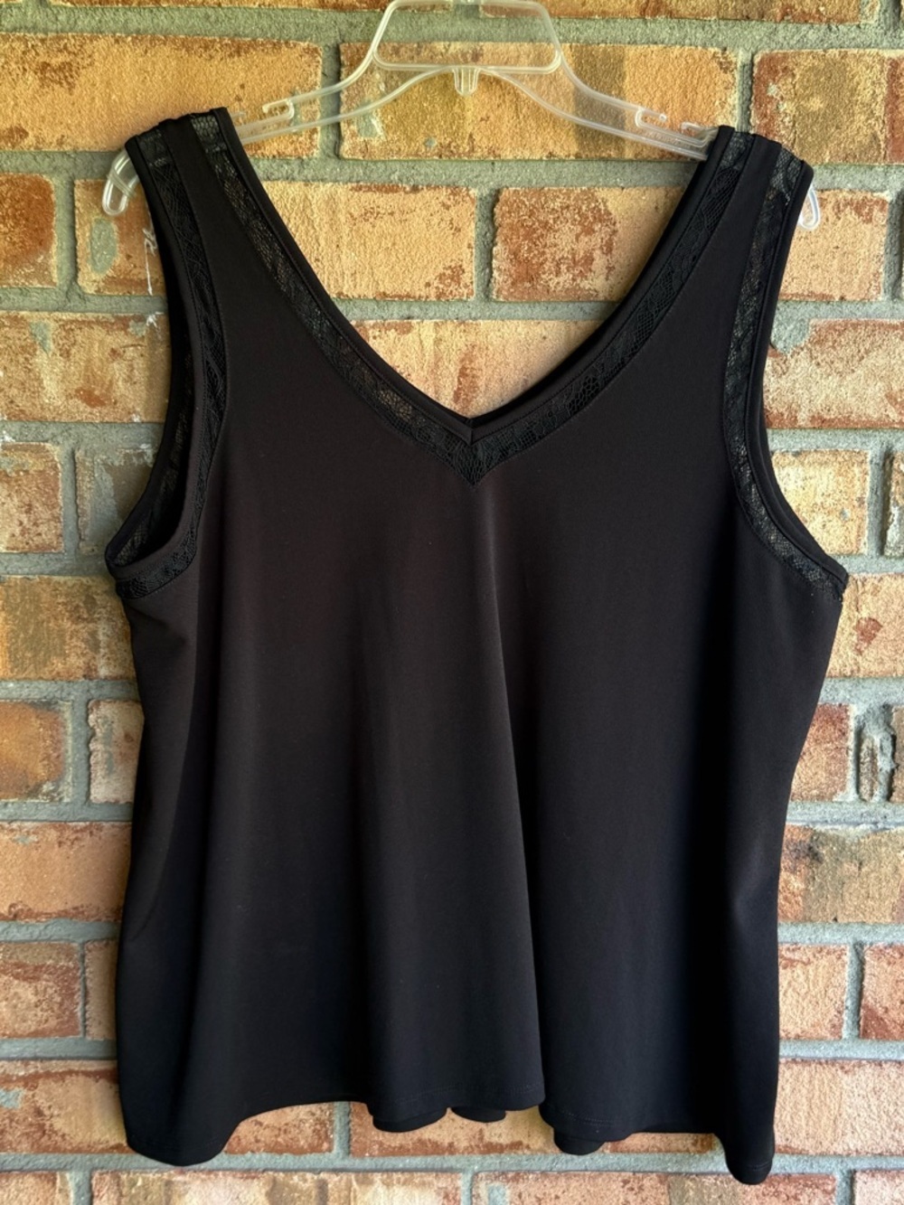 Torrid Black Studio Crepe Jersey Double V-Neck Tank Top Blouse Lace Insert 1X - Picture 5 of 7